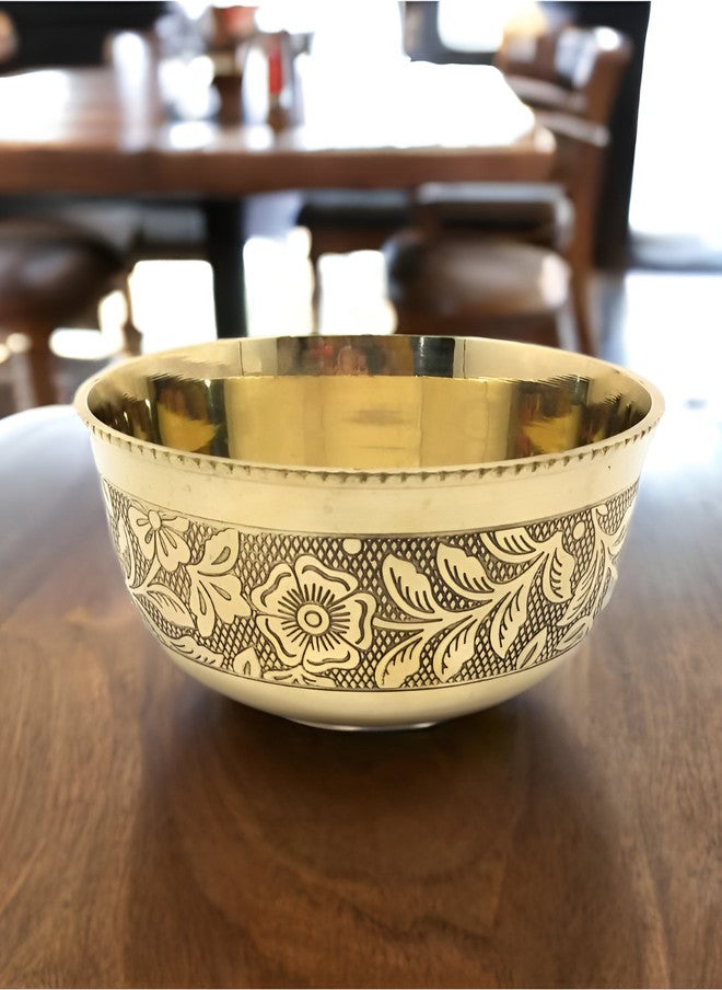 Nyra Kitchenware Gold-Toned Embedded Floral Design Brass Dishwasher Safe Dip Bowl - 200ml - Image 1